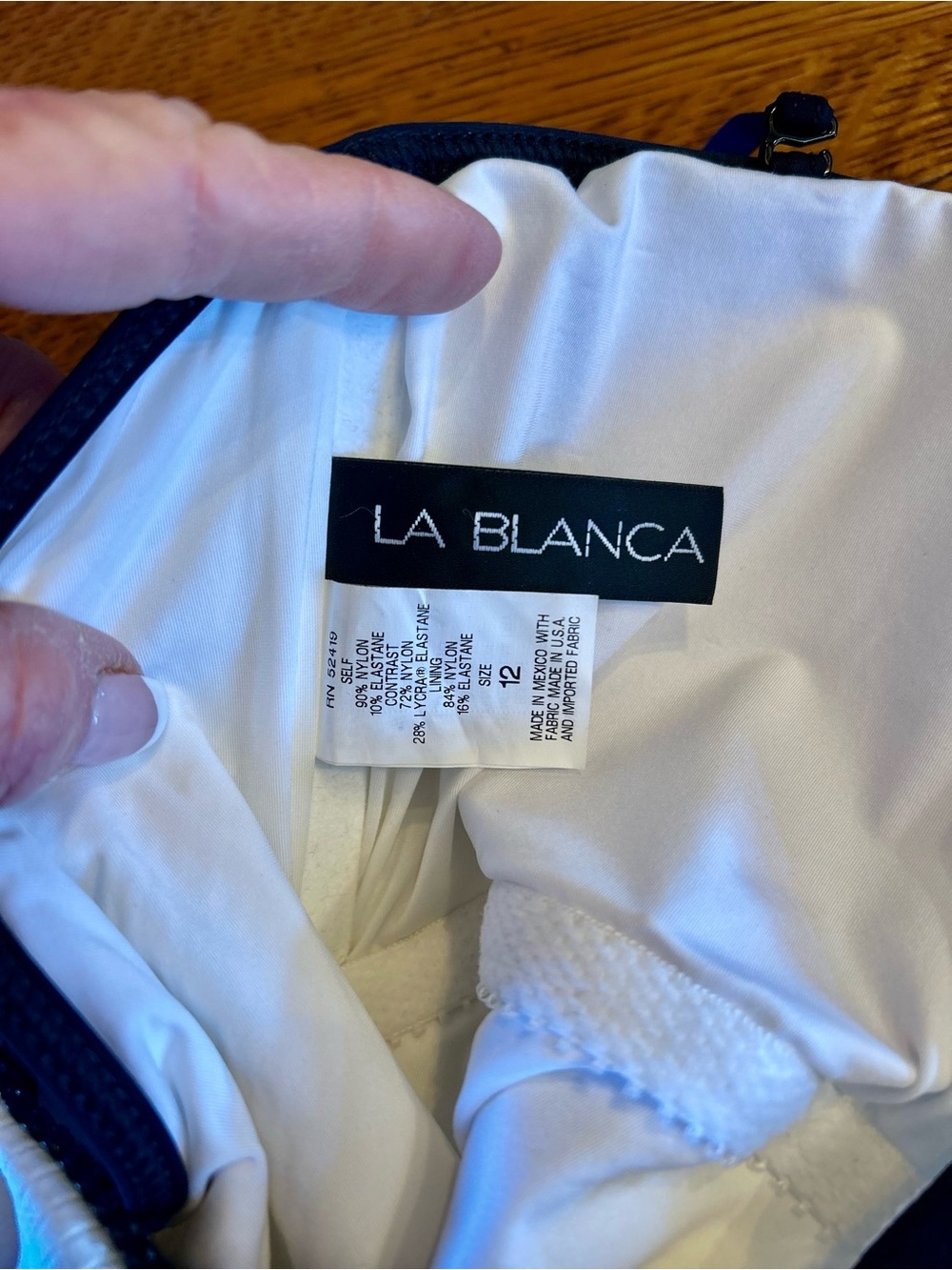 La Blanca White One-Piece Swimsuit with Black Trim - Picture 3 of 4